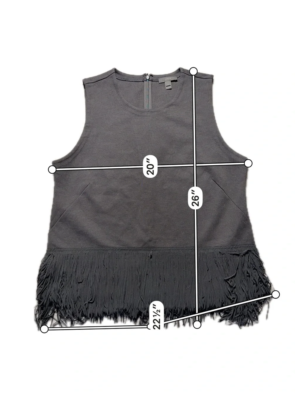 J.Crew Women’s Large Black Sleeveless Fringe Hem Top Back Zip Stretch